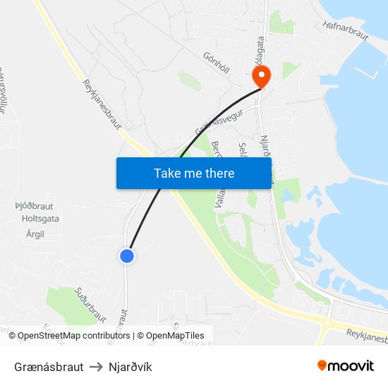 Grænásbraut to Njarðvík map