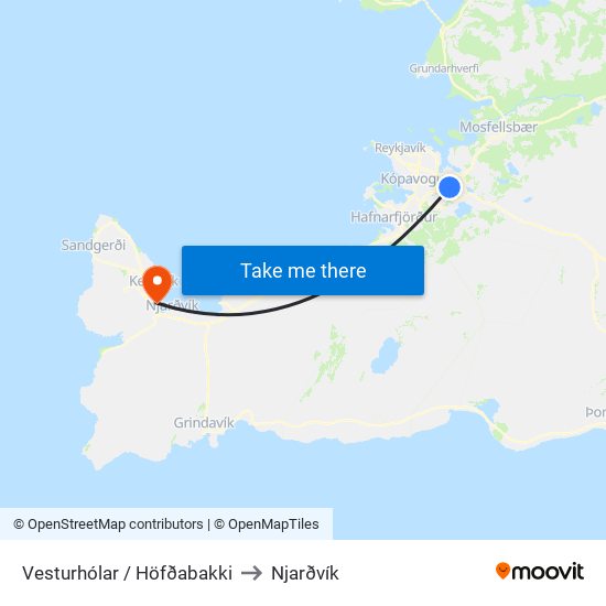 Vesturhólar / Höfðabakki to Njarðvík map