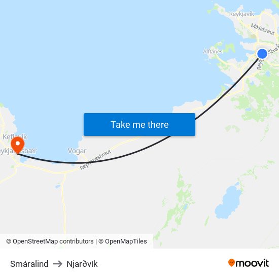 Smáralind to Njarðvík map