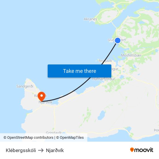 Klébergsskóli to Njarðvík map