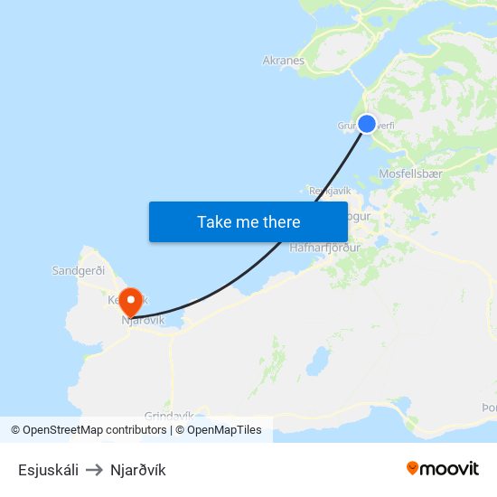 Esjuskáli to Njarðvík map