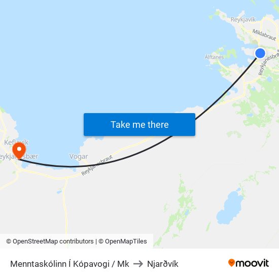 Menntaskólinn Í Kópavogi / Mk to Njarðvík map