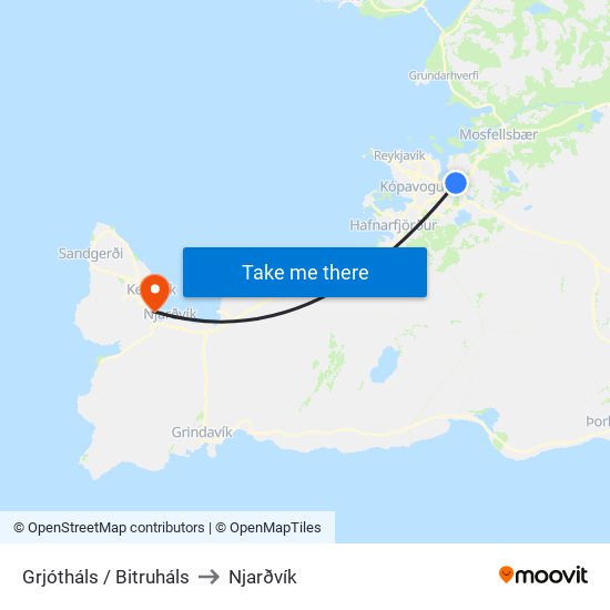 Grjótháls / Bitruháls to Njarðvík map