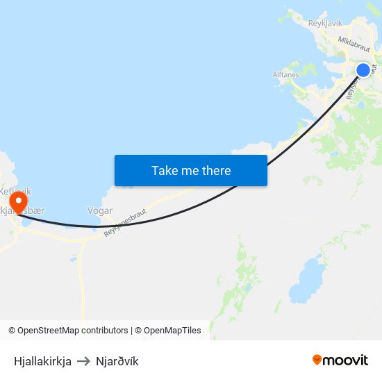 Hjallakirkja to Njarðvík map