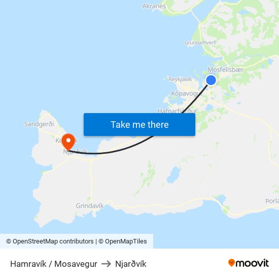 Hamravík / Mosavegur to Njarðvík map