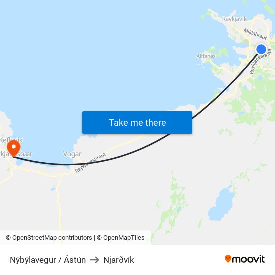 Nýbýlavegur / Ástún to Njarðvík map