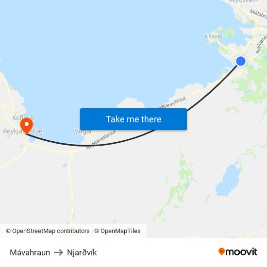 Mávahraun to Njarðvík map