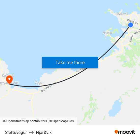 Sléttuvegur to Njarðvík map