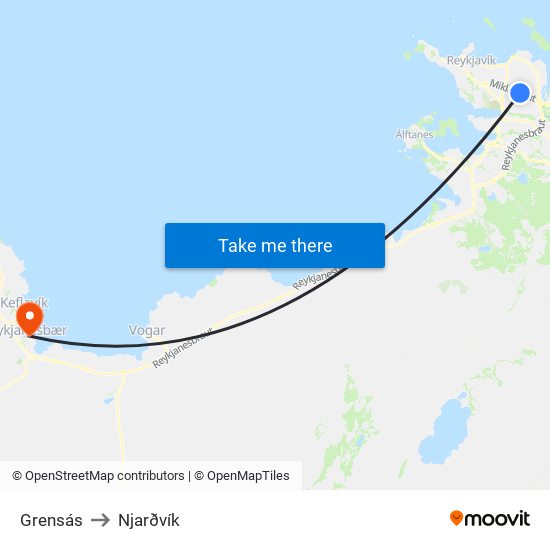 Grensás to Njarðvík map