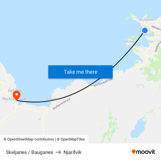 Skeljanes / Bauganes to Njarðvík map