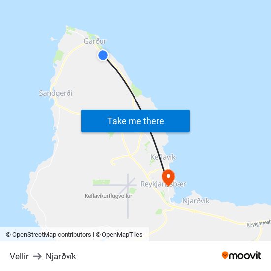 Vellir to Njarðvík map