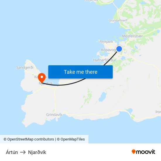 Ártún to Njarðvík map