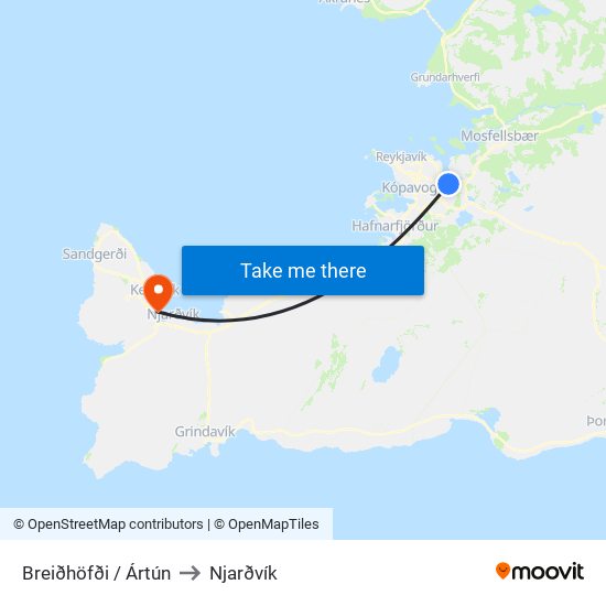 Breiðhöfði / Ártún to Njarðvík map