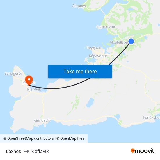 Laxnes to Keflavík map