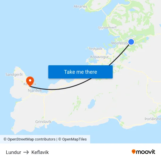 Lundur to Keflavík map