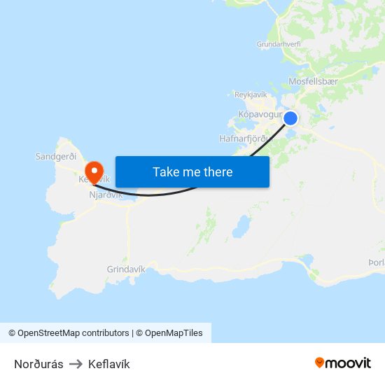 Norðurás to Keflavík map