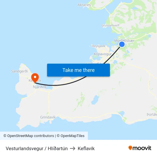 Vesturlandsvegur / Hlíðartún to Keflavík map