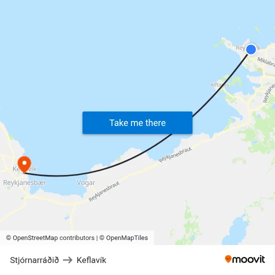 Stjórnarráðið to Keflavík map