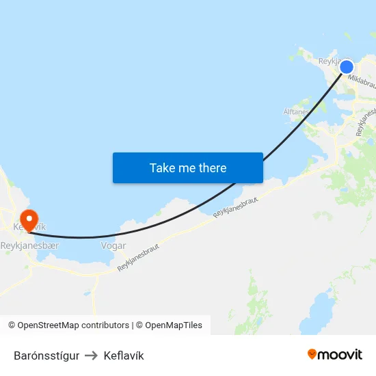 Barónsstígur to Keflavík map