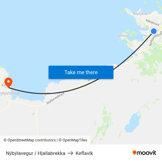Nýbýlavegur / Hjallabrekka to Keflavík map