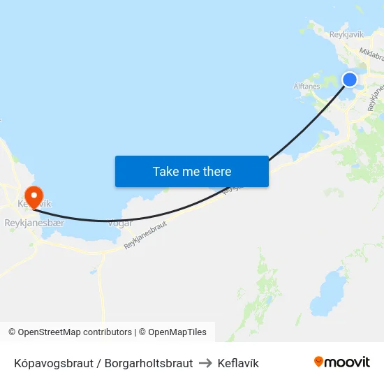Kópavogsbraut / Borgarholtsbraut to Keflavík map