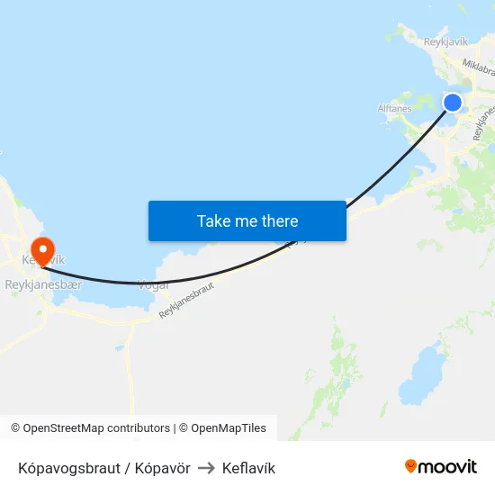 Kópavogsbraut / Kópavör to Keflavík map