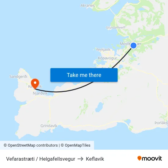Vefarastræti / Helgafellsvegur to Keflavík map