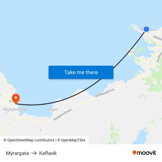 Mýrargata to Keflavík map