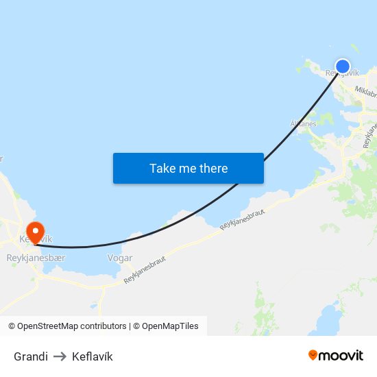 Grandi to Keflavík map