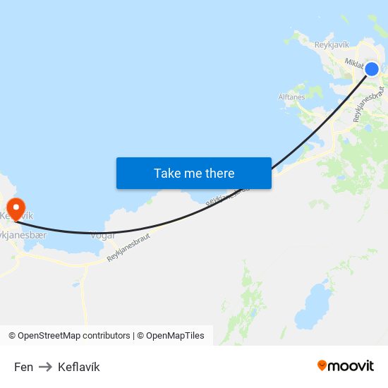 Fen to Keflavík map