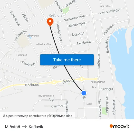 Miðstöð to Keflavík map