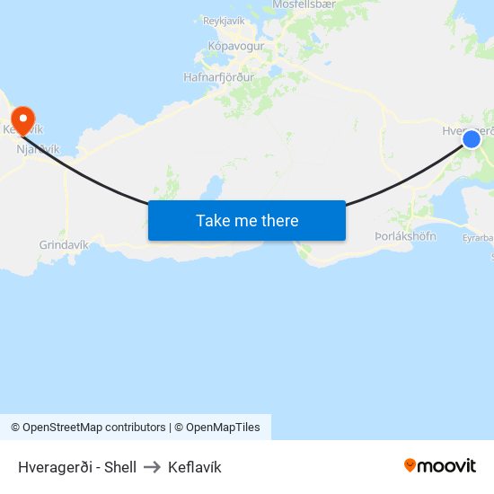Hveragerði - Shell to Keflavík map