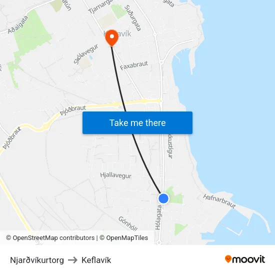 Njarðvíkurtorg to Keflavík map