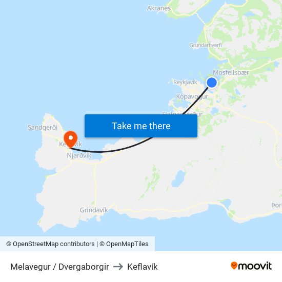 Melavegur / Dvergaborgir to Keflavík map