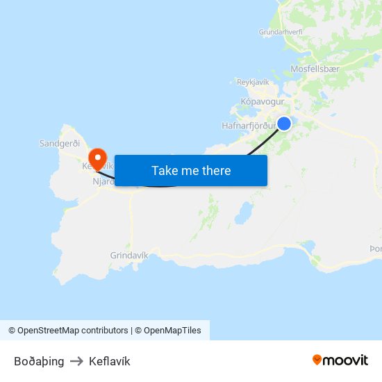 Boðaþing to Keflavík map