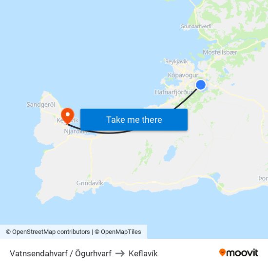 Vatnsendahvarf / Ögurhvarf to Keflavík map