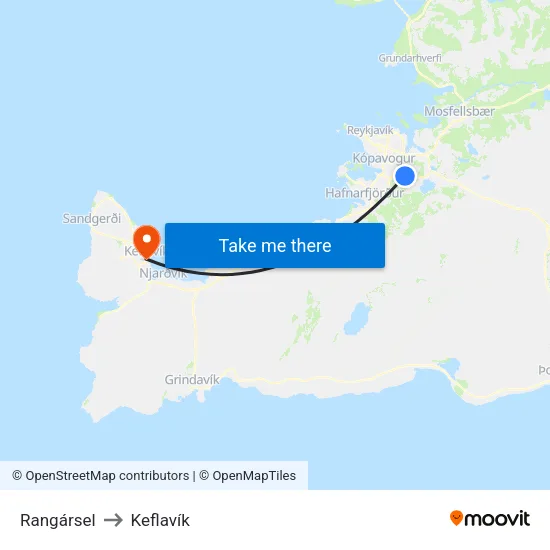 Rangársel to Keflavík map