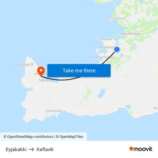 Eyjabakki to Keflavík map