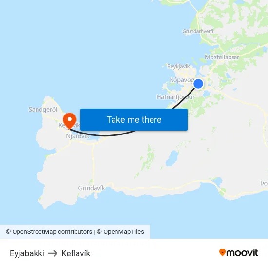 Eyjabakki to Keflavík map