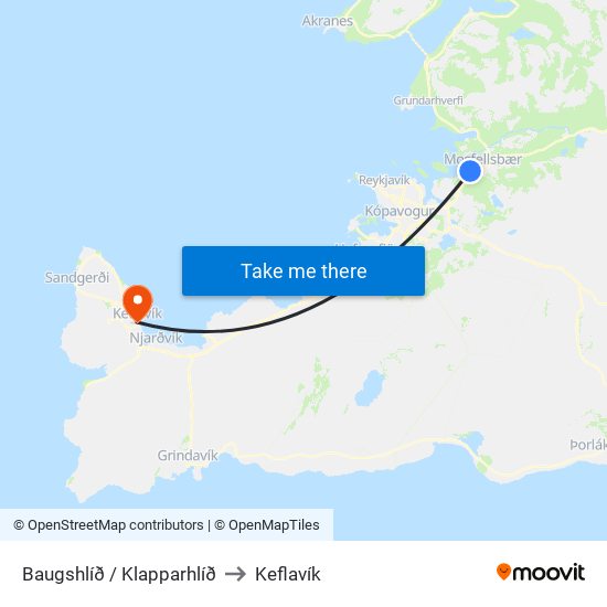 Baugshlíð / Klapparhlíð to Keflavík map