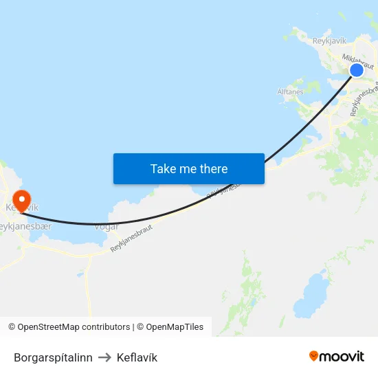 Borgarspítalinn to Keflavík map