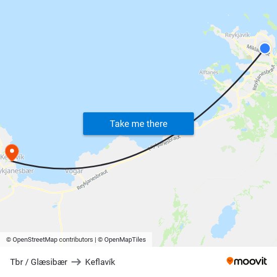Tbr / Glæsibær to Keflavík map