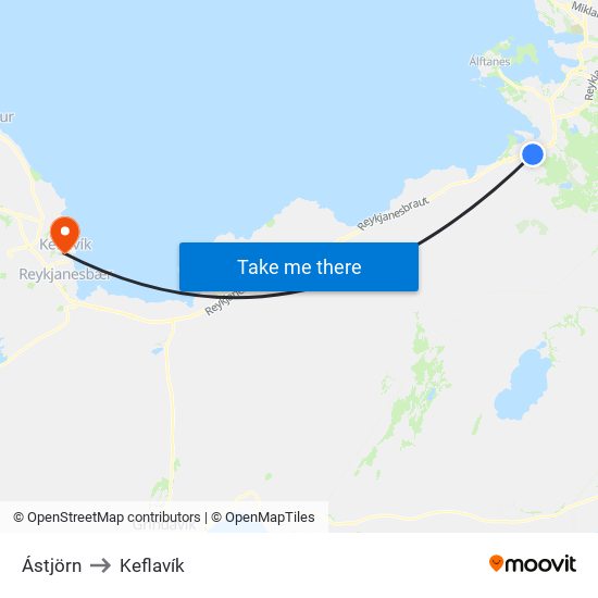 Ástjörn to Keflavík map