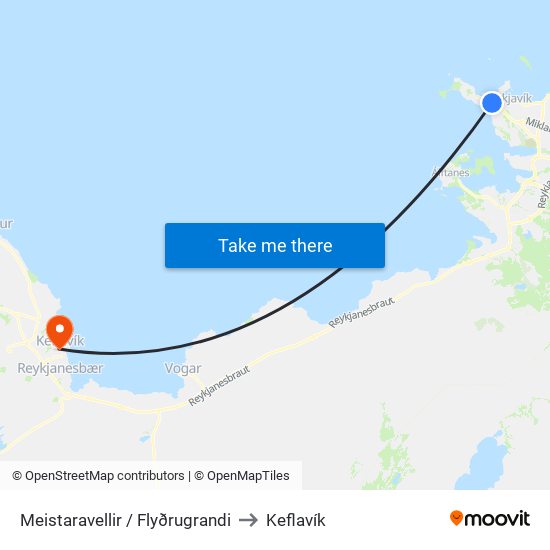 Meistaravellir / Flyðrugrandi to Keflavík map