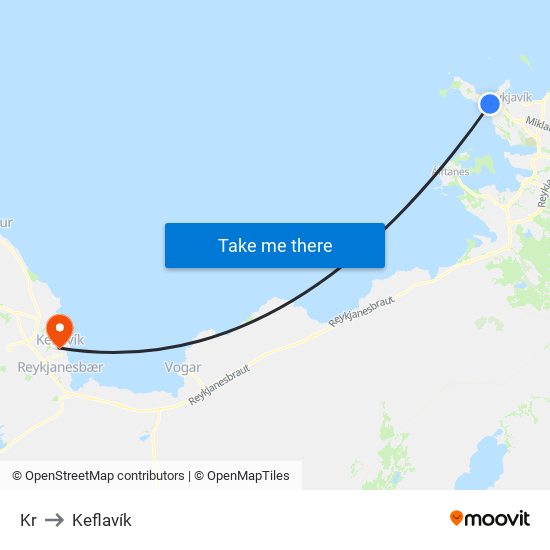 Kr to Keflavík map