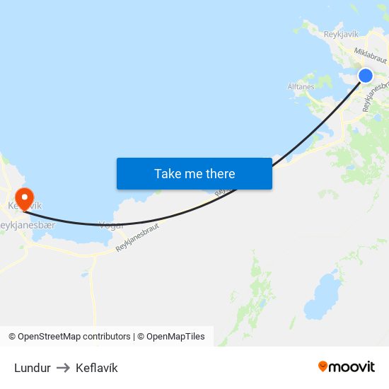Lundur to Keflavík map