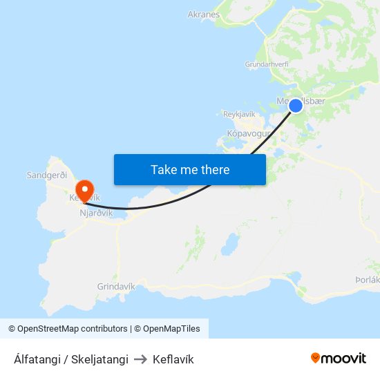 Álfatangi / Skeljatangi to Keflavík map