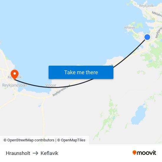 Hraunsholt to Keflavík map