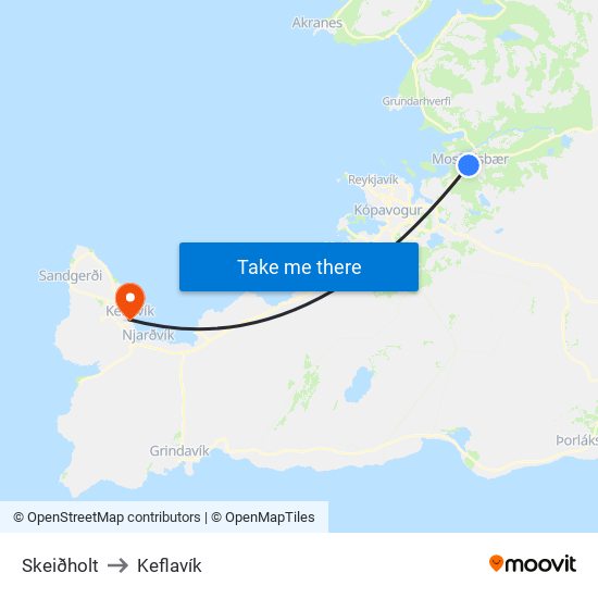 Skeiðholt to Keflavík map