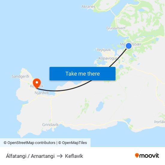 Álfatangi / Arnartangi to Keflavík map